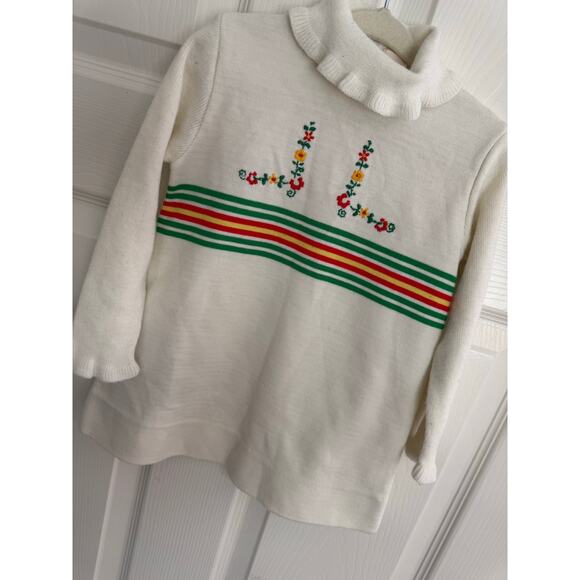 Vintage Little World Floral Striped Knit Sweater Dress Size 18 months-2T - Picture 4 of 8
